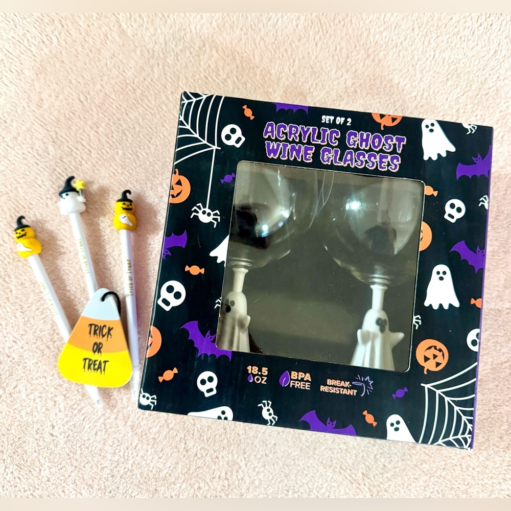 Halloween 🎃 Acrylic Ghost Wine Glasses Set 👻 **2 Box Sets Available!!** 👻🎃
